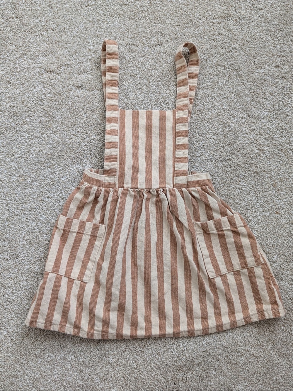 wonder nation Tan and Cream Striped Overall Pinafore
